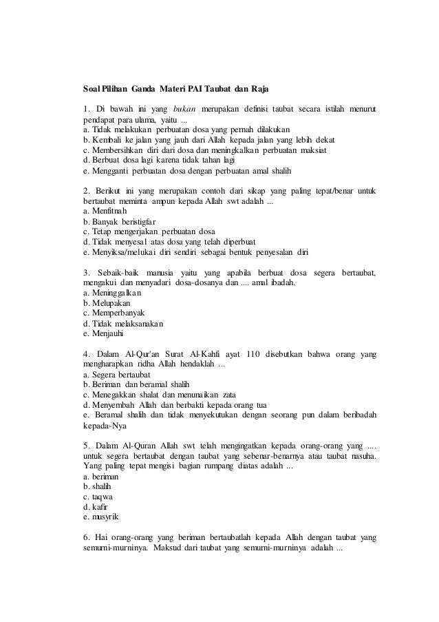 Latihan Soal Taubat Dan Raja