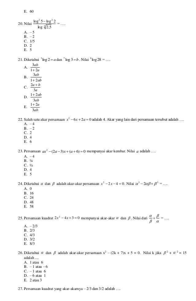 Latihan Soal Uas Matematika Kelas 10 Semester 1