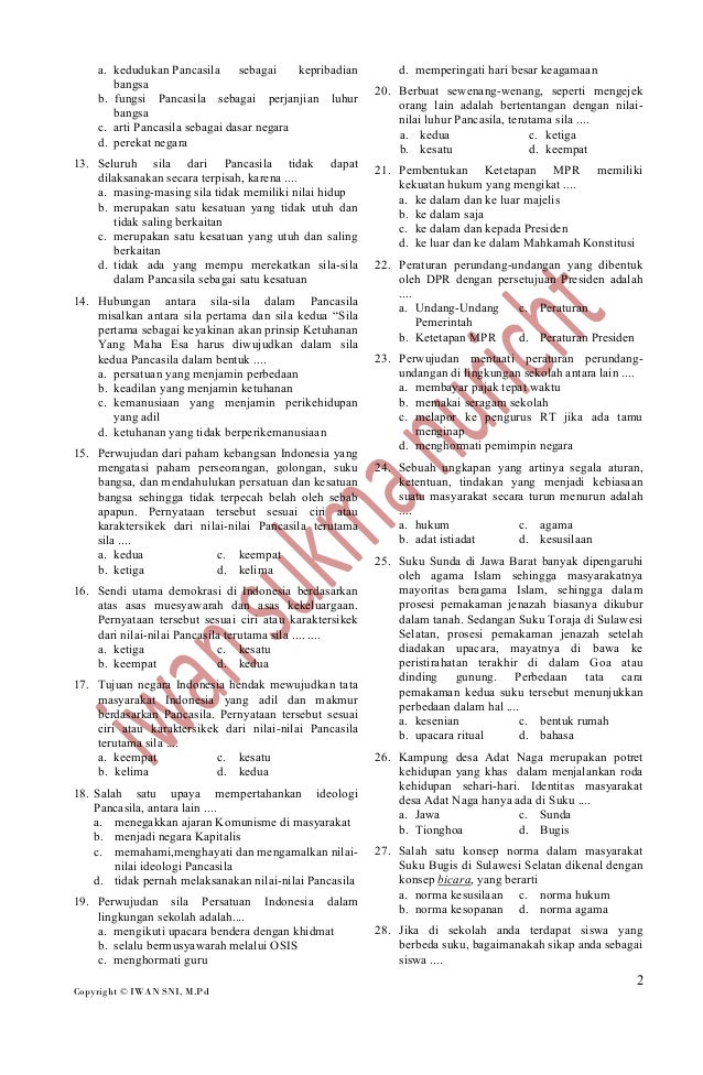 Latihan soal uas ppkn kelas 8 tahun 2014