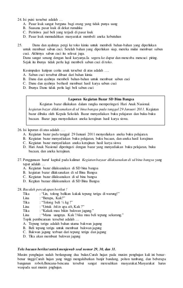 Soal Tentang Bacaan Banjir Untuk Sd Juragan Soal