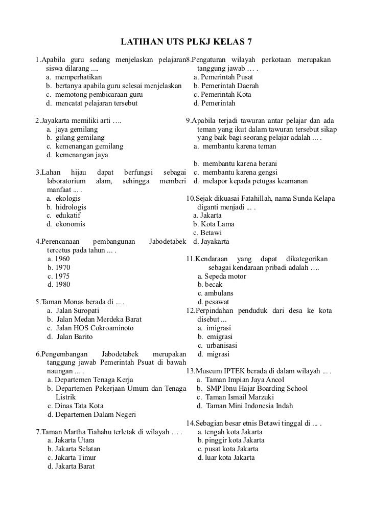 Latihan Soal Uts Kelas 7