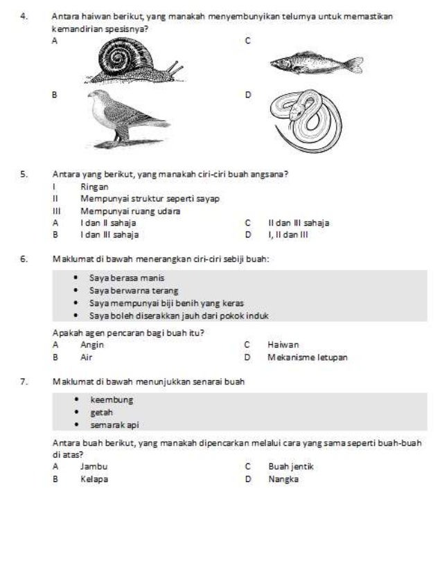 Soalan Sains Tahun 5 Kemandirian Spesies - Dikatain m
