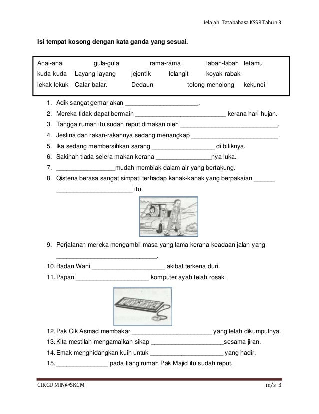 Latihan tatabahasa kssr tahun 3 kata sendi nama