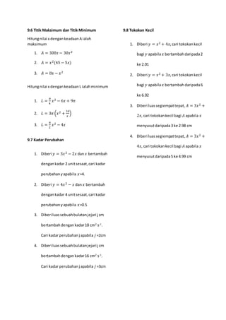 Latihan Matematik Tambahan Tingkatan 4 Bab 9 Tajuk Pembezaan