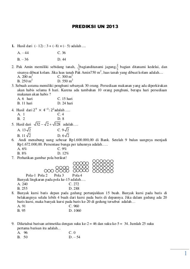 Latihan Un 2013 Matematika 1
