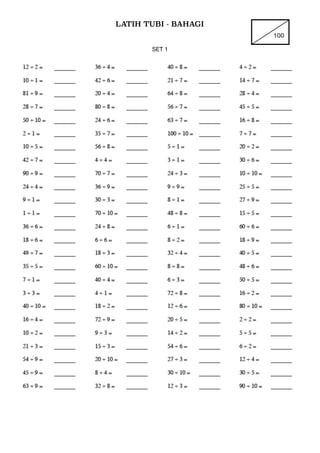 LATIH TUBI - BAHAGI
100
SET 1

 