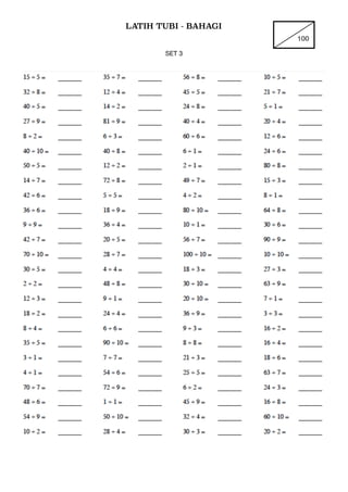 LATIH TUBI - BAHAGI
100
SET 3

 