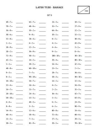 LATIH TUBI - BAHAGI
100
SET 8

 