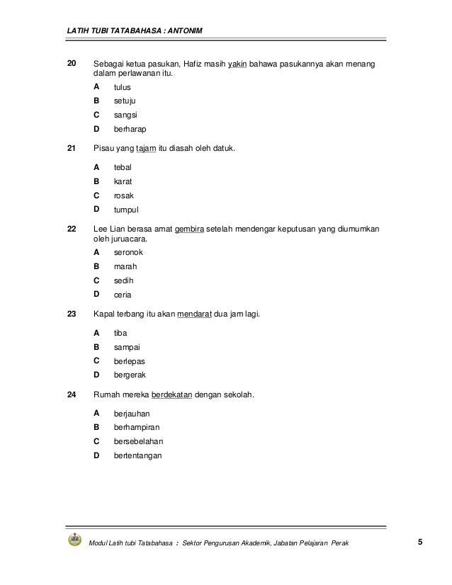 Latih tubi antonim