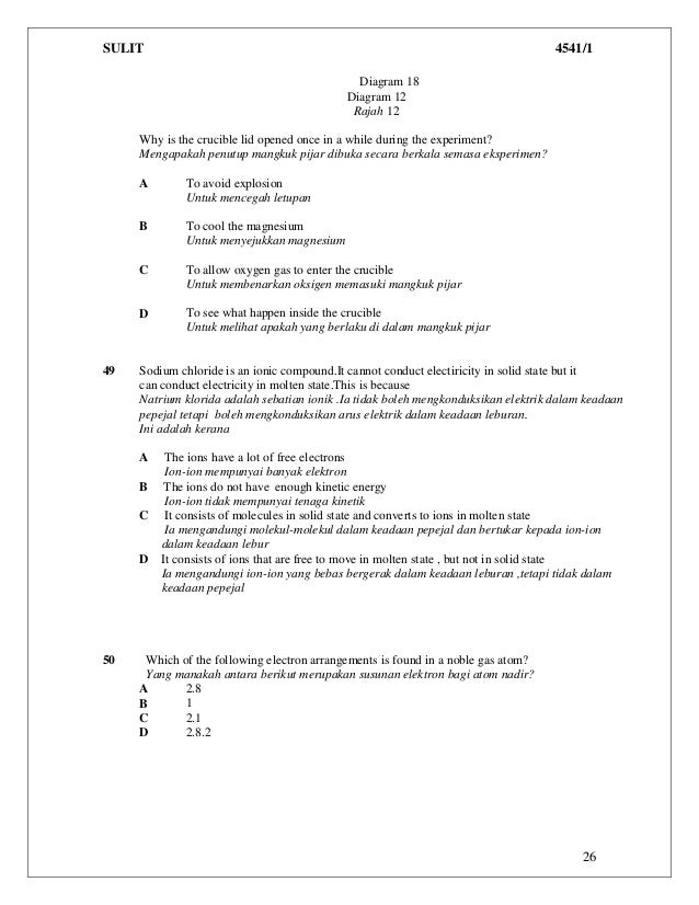 Latih tubi kertas 1 kimia ting 4 Latih tubi kertas 1 kimia ting 4