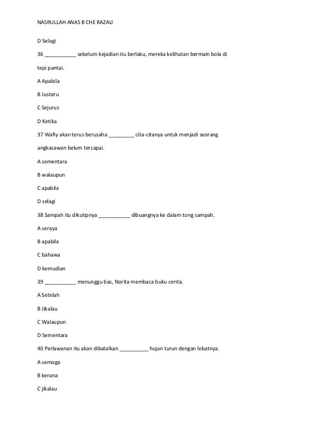 Latih Tubi Latihan Kata Hubung Tahun 1