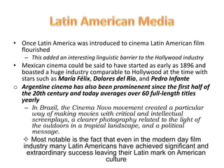 Latin American ArtBeyond the rich tradition of indigenous art, the development of Latin American visual art owed much to the influence of Spanish, Portuguese and French Baroque paintingAn important artistic movement generated in Latin America isMuralismrepresented in Mexico by:Diego Rivera