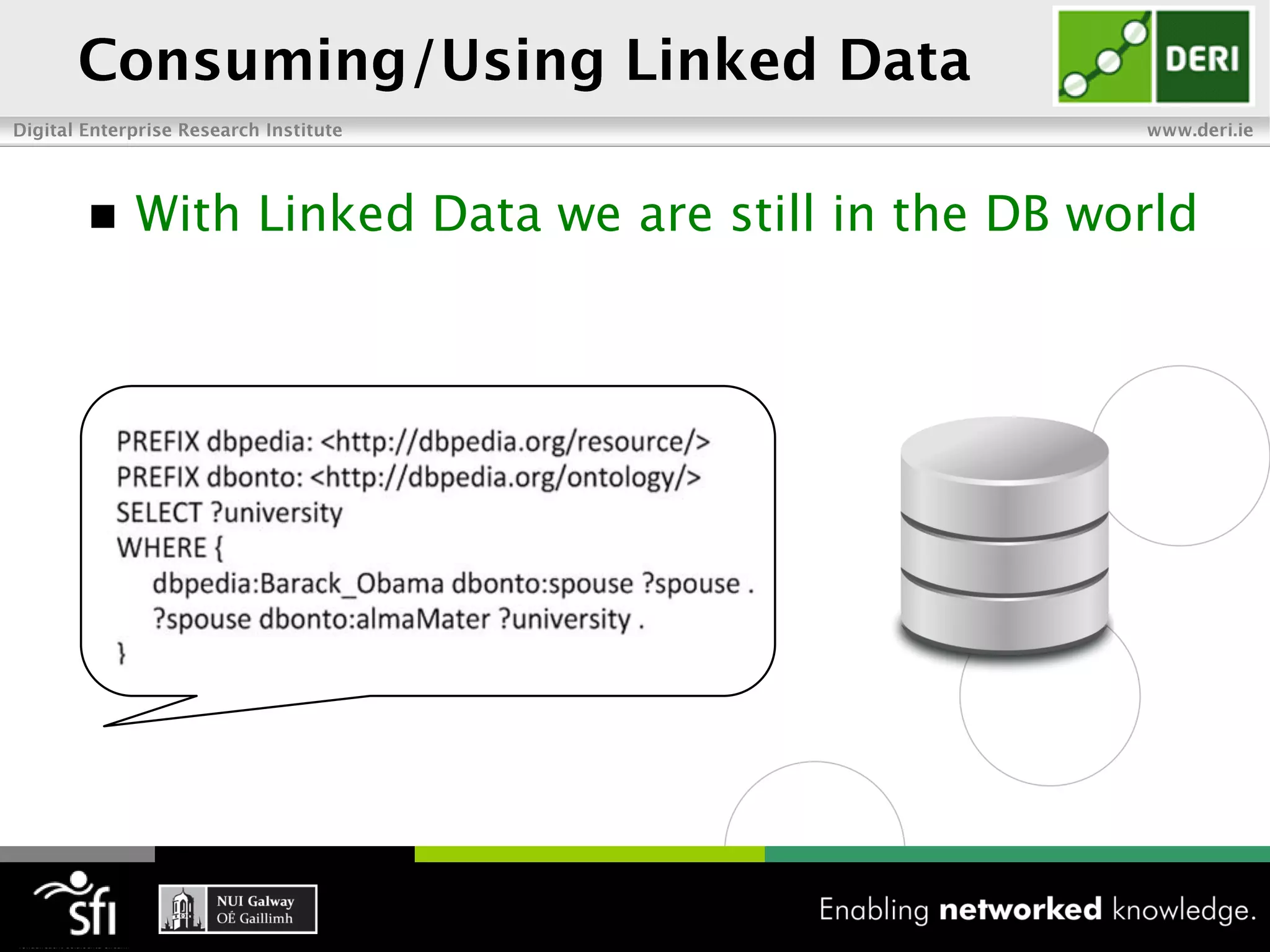    With Linked Data we are still in the DB world




From which university did the wife of
Barack Obama graduate?
 