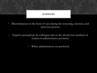 • Discrimination on the basis of race during the screening, selection, and
interview process
• Negative perceptions by col...