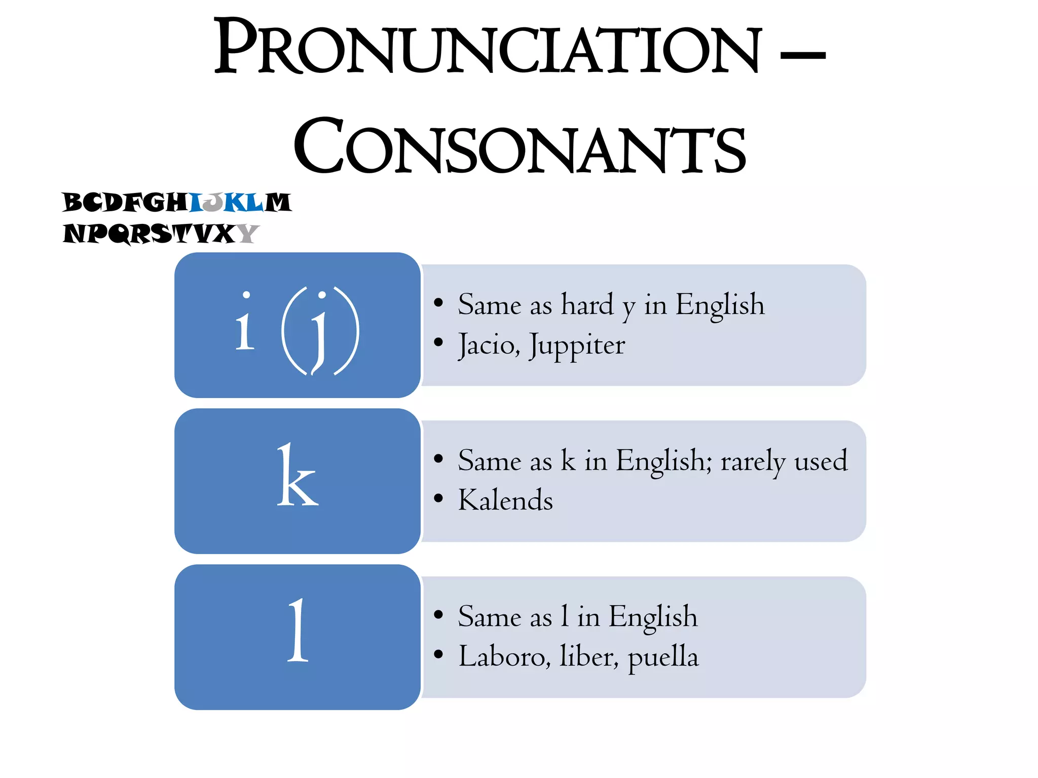 Pronunciation – ConsonantsBCDFGHIJKLMNPQRSTVXY