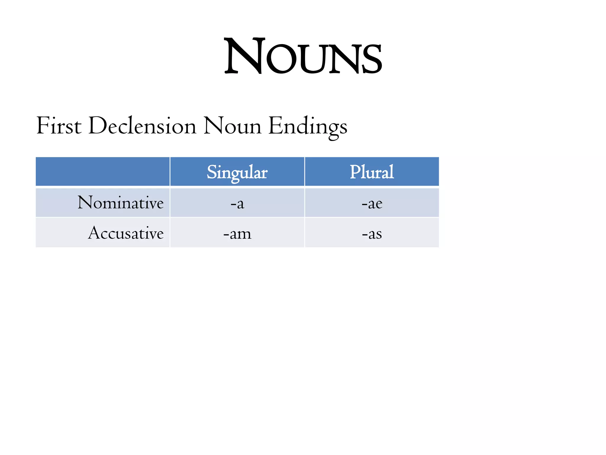 NounsFirst Declension Noun Endings
