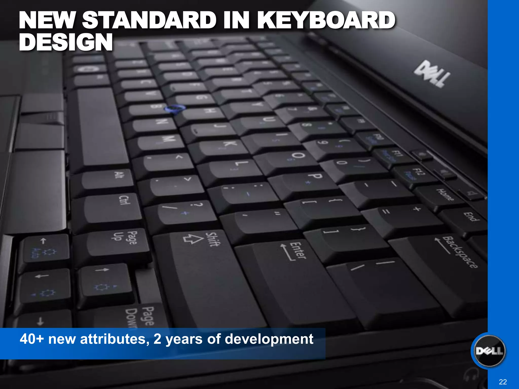 NEW STANDARD IN KEYBOARD
DESIGN




40+ new attributes, 2 years of development

                                             22
 