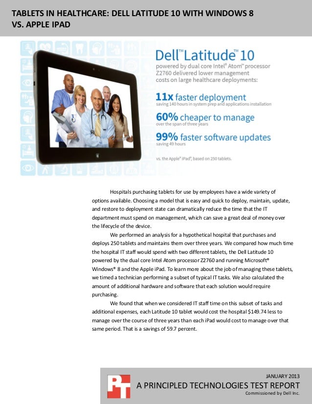 Tablets in healthcare Dell Latitude 10 with Windows 8 vs. Apple iPad