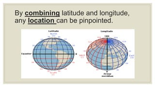By combining latitude and longitude,
any location can be pinpointed.
 