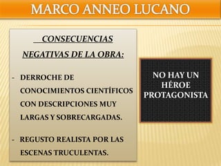 CONSECUENCIAS
NEGATIVAS DE LA OBRA:
- DERROCHE DE NO HAY UN
HÉROE
CONOCIMIENTOS CIENTÍFICOS
PROTAGONISTA
CON DESCRIPCIONES MUY
LARGAS Y SOBRECARGADAS.
- REGUSTO REALISTA POR LAS
ESCENAS TRUCULENTAS.