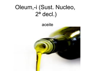 Oleum,-i (Sust. Nucleo,
       2ª decl.)
          aceite
 