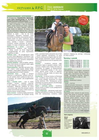 Obóz Jeździecki
                                                                             wiek 10 -18 lat, Kaszuby



ZAKWATEROWANIE I WYŻYWIENIE                                                                                                                     tkie
                                                                                                                                                     prawa
                                                                                                                                           ys              z
W klimatycznym Gospodarstwie Agroturysty-




                                                                                                                                                           as
                                                                                                                                       z
                                                                                                                                            200




                                                                                                                                    Ws




                                                                                                                                                               trzeż ne
cznym Klubu Kawaleryjskiego im. 18 Pułku                                                                                                        5r.
                                                                                                                                    Aut




                                                                                                                                                                    o
Ułanów Pomorskich w Mirowie Dużym. W poko-                                                                                              or
                                                                                                                                    BTA s k i pro
jach 5 osobowych z łazienkami. Obiekt położony                                                                                            Ko m gra m
                                                                                                                                              pa s
ok. 30km od Gdańska, z dala od miejskiego                                                                                                          ©
zgiełku, wśród malowniczych lasów, pagórków
i pastwisk. Na miejscu stołówka, drewniana
wiata, boisko do siatkówki. Na terenie znaj-
duje się nowoczesna stadnina koni z 30-toma
obszernymi boksami i biegalnią dla źrebaków.
Wakacje w siodle - czyż to nie brzmi
interesująco? Oferujemy możliwość nauki
jeździectwa od podstaw, aż po bardziej zaawan-
sowane tajniki tej sztuki. Codzienne zajęcia
z Instruktorem, co najmniej 15h jazdy w trakcie
obozu, wykłady o koniach i jeździectwie.
Uczestnicy zostaną podzieleni na grupy ze
względu na swoje umiejętności jazdy konnej.
Obchodzenie się z koniem – czyszczenie,
pielęgnowanie, siodłanie, czyli wszystko,
co należy uczynić by konia eleganckiego
i przygotowanego do jazdy wyprowadzić
szczęśliwie ze stajni.
                                                        szlaki, poznawać tajniki poruszania się w lesie   zabawom integrują się, poznają i zdobywają
Podstawy jazdy – dla początkujących jazda
                                                        i pośród pagórków. Uprzedzamy, że jazda           do siebie zaufanie.
na lonży, nauka stępowania i kłusowania, czyli
                                                        w terenie przeznaczona będzie tylko dla osób,
dwóch pierwszych rodzajów chodu konia, jazda                                                              Terminy i cennik
                                                        które posiądą odpowiedni stopień zaawanso-
w zastępie oraz łatwe ćwiczenia woltyżerskie
                                                        wania i zostaną dopuszczone do wyprawy przez      KONNY1: 26.06.11–07.07.11                 1899 PLN
dla oswojenia się z koniem.
Elementy ujeżdżania – jazda na padoku, wykony-          Instruktora.                                      KONNY2: 09.07.11–20.07.11                 1899 PLN
wanie zmian kierunku po zadanych torach, galop          Paintball – Uczestnicy podczas zajęć              KONNY3: 22.07.11–02.08.11                 1899 PLN
ze zmianami nogi, balans ciała.                         wyposażeni będą w specjalne ubranie, maski        KONNY4: 04.08.11–15.08.11                 1899 PLN
Historia jeździectwa - kilka słów o tym jak to “drze-   ochronne, markery, kulki z farbą (100 sztuk na    KONNY5: 17.08.11–28.08.11                 1899 PLN
wiej” z końmi i ludźmi bywało, ciekawe historie         Uczestnika). Ze względu na bezpieczeństwo
                                                                                                          Cena zawiera
o kawalerii i prapoczątkach jeździectwa oraz o roli,    naszych Uczestników poniżej 13 roku życia,
                                                                                                          Zakwaterowanie (11 noclegów), wyżywienie
jaką odgrywają konie w innych kulturach.                Dzieci wezmą udział TYLKO w zajęciach
                                                                                                          4 razy dziennie, bardzo aktywny program,
Rynsztunek konia – uwagi o sprzęcie                     na strzelnicy, próbując traﬁać do tarczy oraz
                                                                                                          opiekę kadry, instruktorów oraz lekarza obo-
używanym w jeździectwie, zarówno przez ko-              do ruchomych celów.
                                                                                                          zowego, pamiątkową koszulkę, śpiewnik,
nia, jak i jeźdźca, dobre i praktyczne rady o tym,      Orienteering – to inaczej Imprezy na Orientację
                                                                                                          ubezpieczenie NNW (10 000 zł ), VAT.
co kupować, jak używać i jak przygotowywać              (InO). Uczestnicy przy pomocy mapy i kom-
                                                                                                          Cena nie zawiera
się do jazdy.                                           pasu muszą odnaleźć zaznaczone na mapie
                                                                                                          Dojazdu, dodatkowych atrakcji.
Rasy i psychika konia – czyli co każdy                  punkty kontrolne (PK). Odnalezienie punktu
                                                                                                          Dopłaty
porządny       “koniarz”     wiedzieć     powinien      potwierdza się poprzez spisanie dwuliterowego
                                                                                                          - quady + 90 PLN
o tych potężnych, acz niezwykle wrażliwych              kodu z PK na kartę startową.
                                                                                                          - rajd samochodami terenowymi +120 PLN
zwierzętach. Właściwe podejście do konia                Zajęcia z pierwszej pomocy – Uczestnicy
                                                                                                          - certyﬁkowany kurs pierwszej pomocy +160 PLN
i zrozumienie jego odruchów pozwala szybciej            wezmą udział w krótkim kursie postępowania
                                                                                                          - dodatkowe 100 kulek paintballowych +30 PLN
uzyskać harmonijność jazdy, a także uczynić ją          podczas wypadków.
                                                                                                          - rejs statkiem na Hel +120 PLN
bezpieczniejszą i przyjemniejszą.                       Zajęcia integracyjne – specjalność działu team
                                                                                                          Co zabrać
Jazda w terenie – Uczestnicy będą przemierzać           building przenieśliśmy na obozy dla młodzieży.
                                                                                                          Odpowiedni strój i obuwie do jazdy konnej,
specjalnie przeznaczone dla turystyki konnej            Efekt jest nadzwyczajny. Uczestnicy dzięki
                                                                                                          toczek, mały plecak na wycieczki, wygodne
                                                                                                          buty do wycieczek pieszych oraz obuwie
                                                                                                          sportowe, gorsze spodnie i bluzę do zajęć
                                                                                                          terenowych, nieprzemakalną kurtkę, ciepły
                                                                                                          sweter lub polar, strój kąpielowy, krem
                                                                                                          z filtrem UV, letnie nakrycie głowy (chustka
                                                                                                          lub czapka), kompas, latarkę z zapasem ba-
                                                                                                          terii. Należy także wziąć legitymację szkolną
                                                                                                          oraz kartę (książeczkę) zdrowia. Najpóźniej
                                                                                                          10 dni przed obozem należy dostarczyć do
                                                                                                          biura poprawnie wypełnioną kartę kolonijną
                                                                                                          (z orzeczeniem lekarza oraz numerem PESEL).
                                                                                                          Autor programu:
                                                                                                           Michał
                                                                                                           Siejek
                                                                                                           Końmi zajmuje
                                                                                                           się zawodowo
                                                                                                           od 10 lat.
                                                                                                           Złoty medalista
                                                                                                           Mistrzostw
                                                                                                           Polski Amatorów
                                                                                                           w Ujeżdżaniu,
                                                                                                           w 2004r.


                                                                                                                                                WWW.KOMPAS.PL
                                                                          52
 