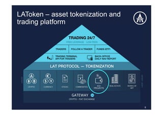 LAToken – asset tokenization and
trading platform
8
 