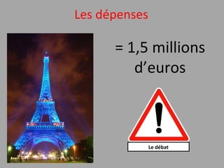 Les dépenses = 1,5 millions d’euros Le débat