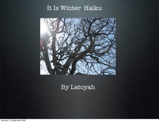 It Is Winter Haiku




                                By Latoyah




Monday, 21 September 2009
 