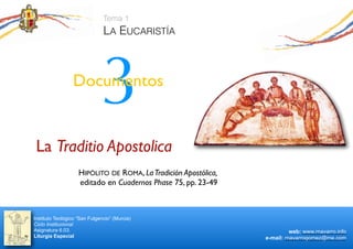 3
Documentos
Instituto Teológico “San Fulgencio” (Murcia)
Ciclo Institucional
Asignatura 6.03.
Liturgia Especial
!
!
!
web...