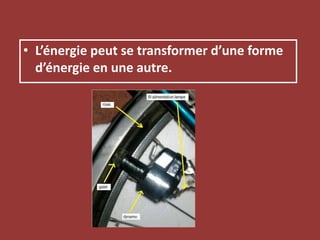 L’énergie peut se transformer d’une forme d’énergie en une autre.