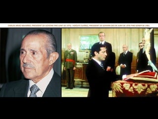 CARLOS ARIAS NAVARRO, PRESIDENT DE GOVERN FINS JUNY DE 1976, I ADOLFO SUÁREZ, PRESIDENT DE GOVERN DES DE JUNY DE 1976 FINS GENER DE 1981  