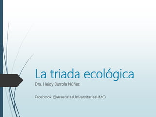La triada ecológica
Dra. Heidy Burrola Núñez
Facebook @AsesoriasUniversitariasHMO
 