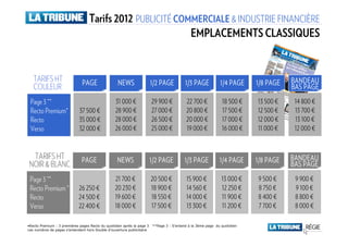 Tarifs 2012 PUBLICITÉ COMMERCIALE & INDUSTRIE FINANCIÈRE
                                                            EMPLA...