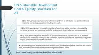 UN Sustainable Development
Goal 4: Quality Education For
All
https://www.un.org/sustainabledevelopment/education/
 
