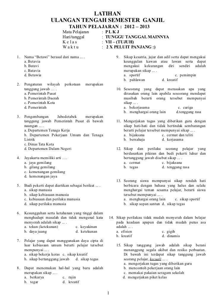 Soal Uas Ganjil Kelas 9 Dan Jawaban Plkj