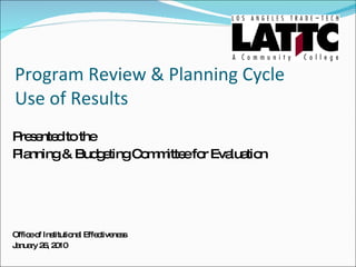 Program Review & Planning Cycle Use of Results ,[object Object],[object Object],[object Object],[object Object]