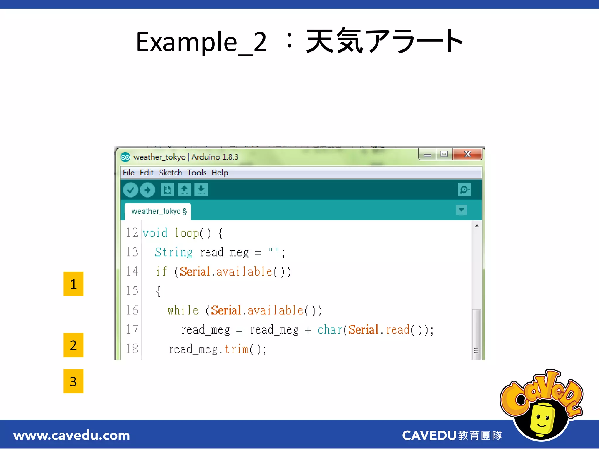 1
2
3
Example_2 ：天気アラート
 