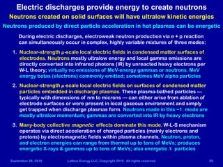 September 28, 2016 Lattice Energy LLC, Copyright 2016 All rights reserved 59
Electric discharges provide energy to create ...