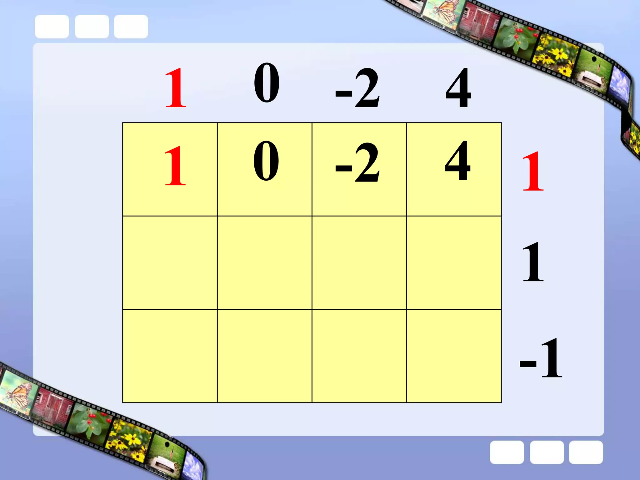 1 -2 4
1
0
1
-1
4
-2
0
1
 