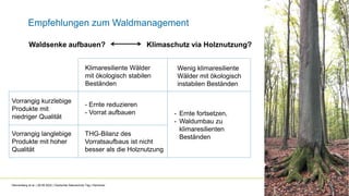 Empfehlungen zum Waldmanagement
3
Vorrangig kurzlebige
Produkte mit
niedriger Qualität
Klimaresiliente Wälder
mit ökologis...