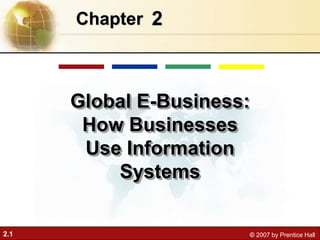2.1 © 2007 by Prentice Hall
2
Chapter
Global E-Business:
How Businesses
Use Information
Systems
 
