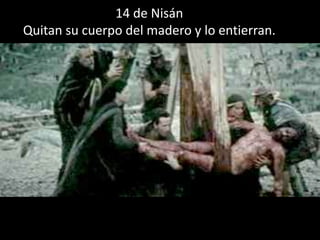 14 de NisánQuitansucuerpo del madero y lo entierran.