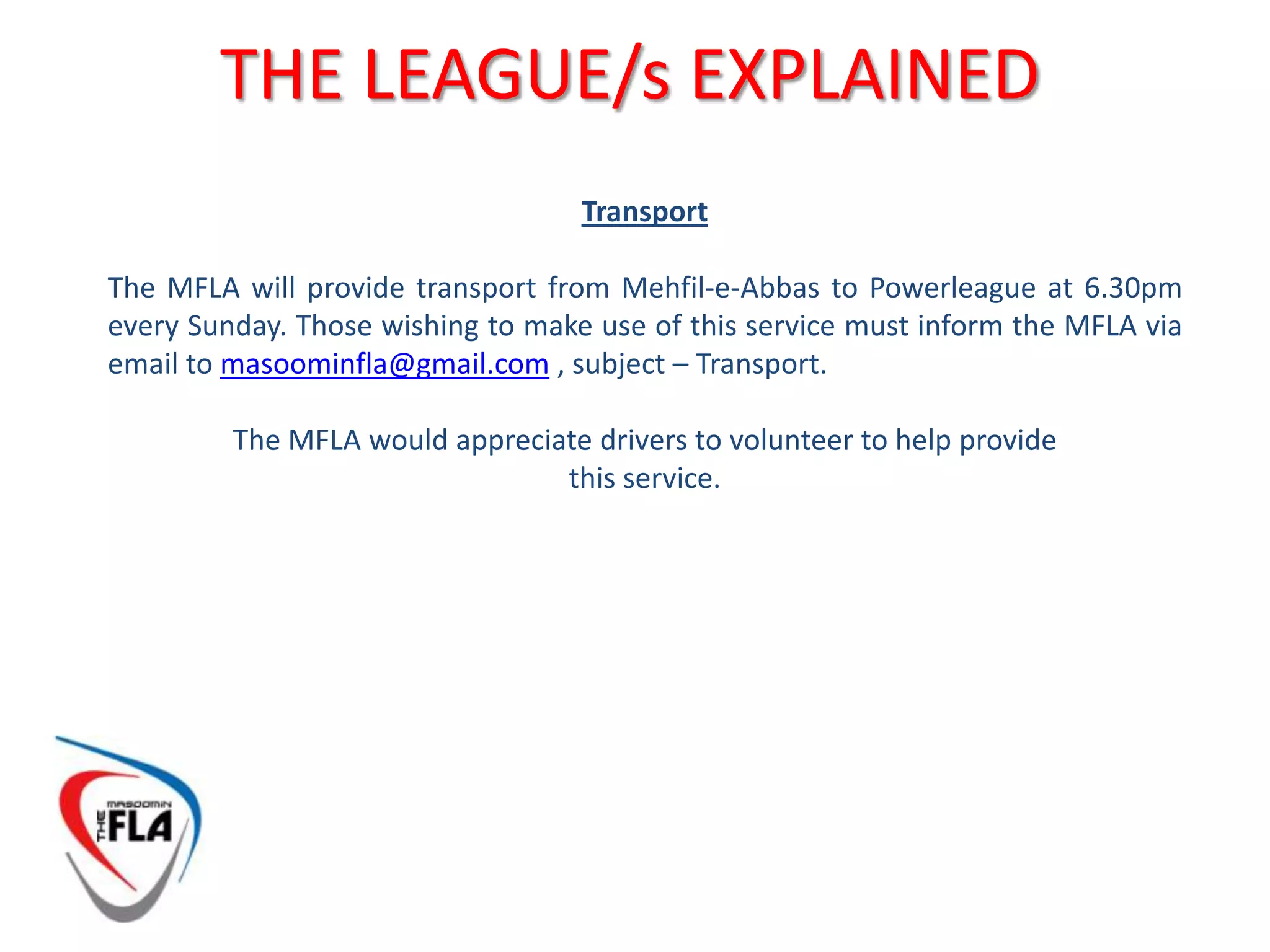  The MFLA will therefore arrange regular 5 a side fixtures for all abilities. Team will be formed by the ‘selection committee’, which for the year 2011 will be the MFLA board.