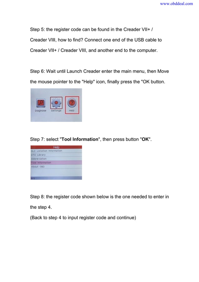Launch X431 Creader VII+ VIII Register And Update Manual PDF