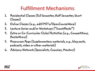 Fulfillment Mechanisms
1. Residential Classes (Full Semester, Half Semester, Short
Classes)
2. Online Classes (e.g., edX/M...