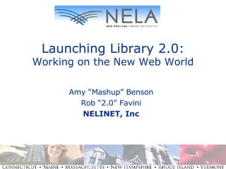 Launching Library 2.0: Working on the New Web World Amy “Mashup” Benson Rob “2.0” Favini NELINET, Inc 