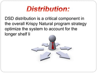 DSD distribution is a critical component in
the overall Krispy Natural program strategy
optimize the system to account for the
longer shelf life of crackers
 