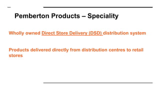 Pemberton Products – Speciality
Wholly owned Direct Store Delivery (DSD) distribution system
Products delivered directly from distribution centres to retail
stores
 