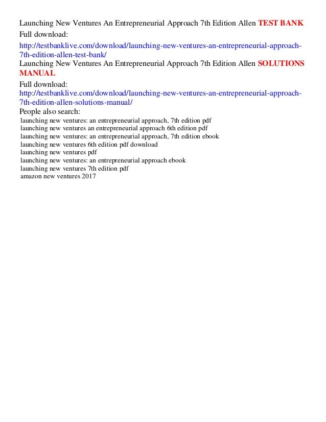 Test Bank for Entrepreneurship: Successfully Launching New Ventures (6th Edition) launching new ventures 6th edition pdf download